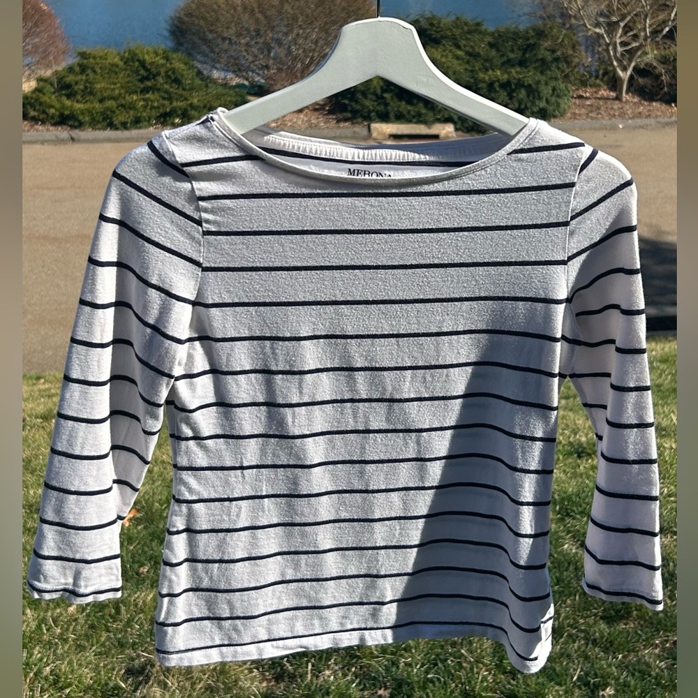 XS Merona Navy & White Striped Boatneck Top - Great Condition!